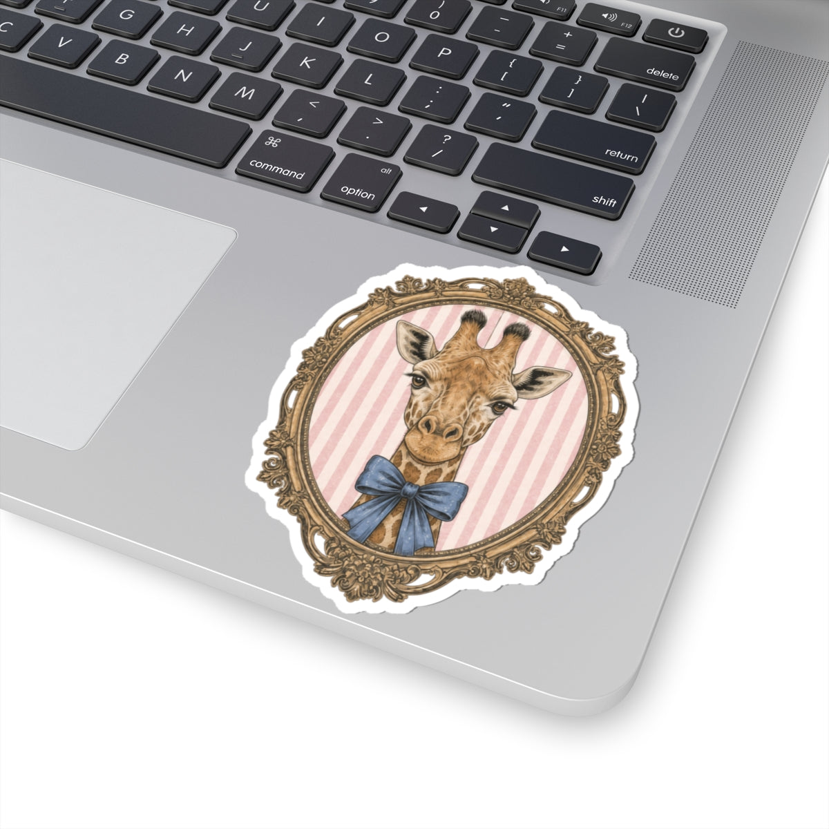 Vintage Giraffe Portrait Sticker | Kiss-Cut Vinyl Sticker, Pink Stripes