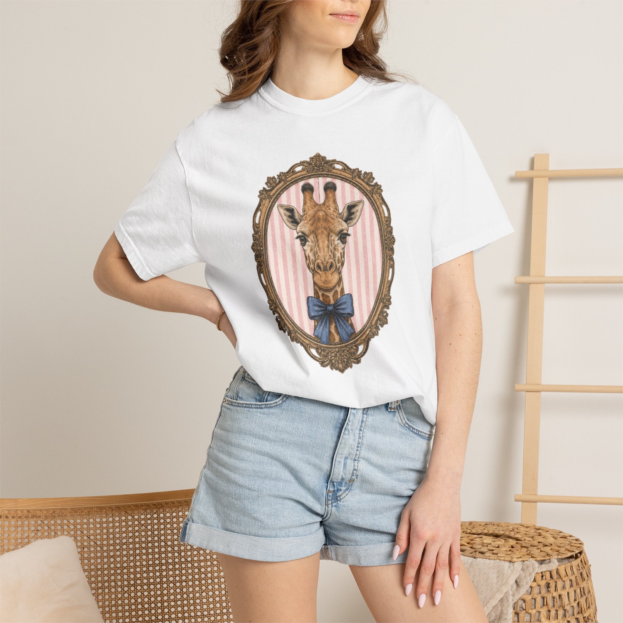 Gentleman Giraffe Portrait T-Shirt | Vintage Frame, Bow Tie