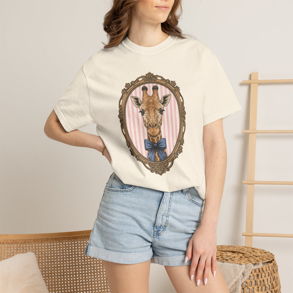 Gentleman Giraffe Portrait T-Shirt | Vintage Frame, Bow Tie