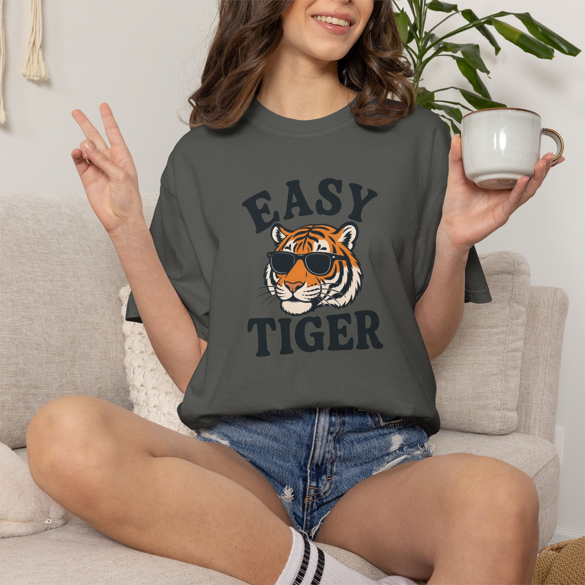Easy Tiger Graphic T-shirt | Retro Sunglasses Tiger Illustration