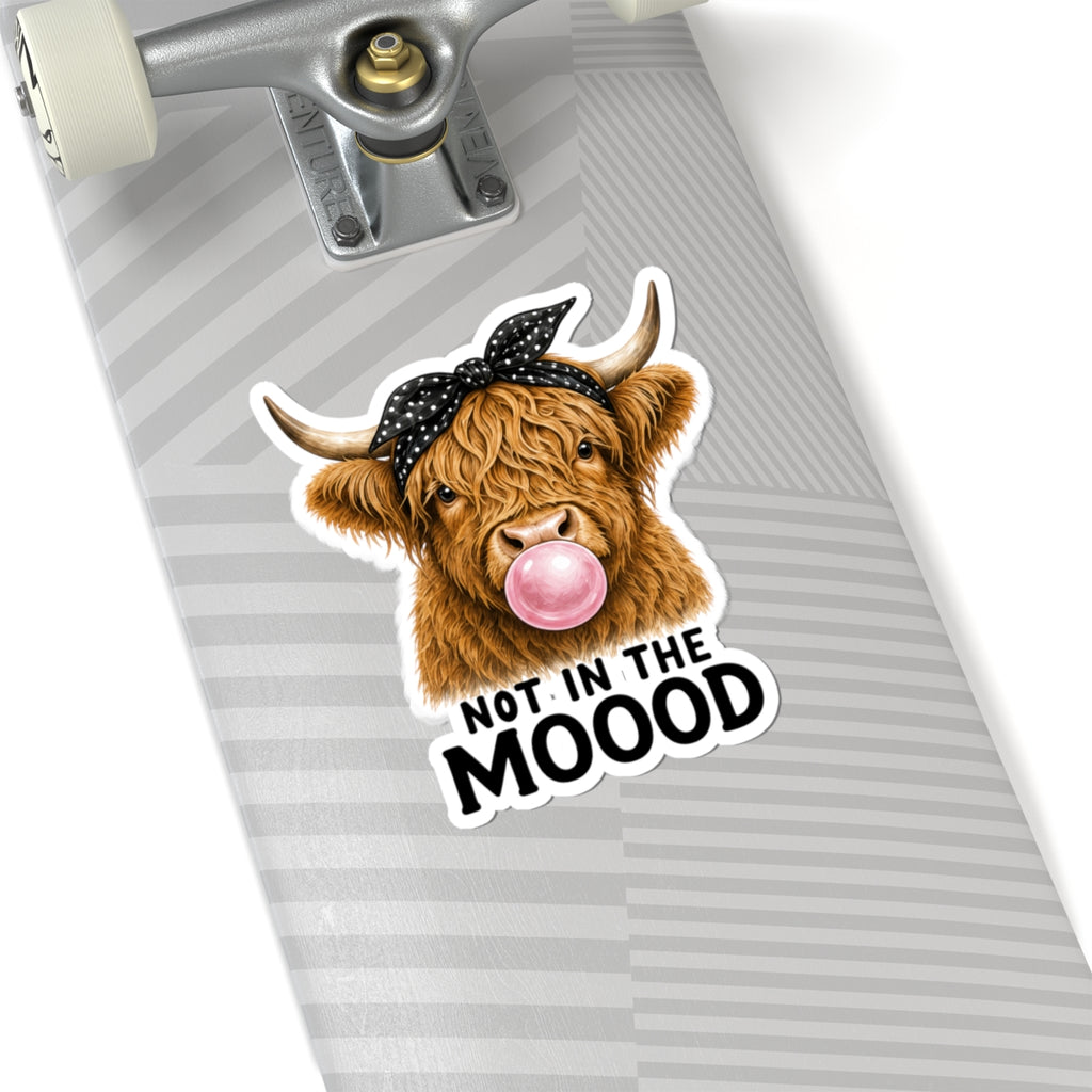 Highland Cow Bubblegum Sticker | Not In The Mood kiss-cut sticker