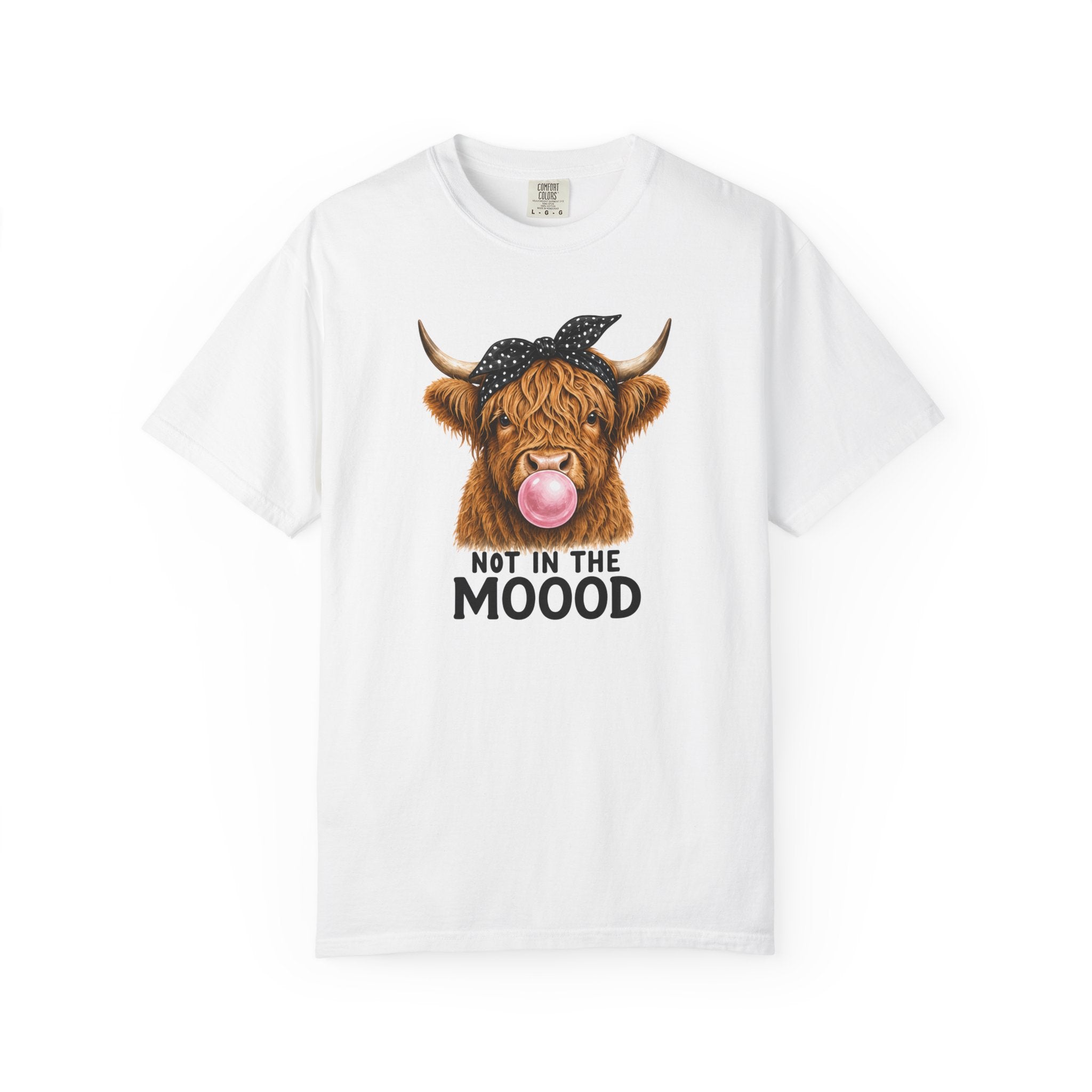 Highland Cow Bubblegum 'Not in the Moood' T-Shirt | Funny Cow Graphic Tee