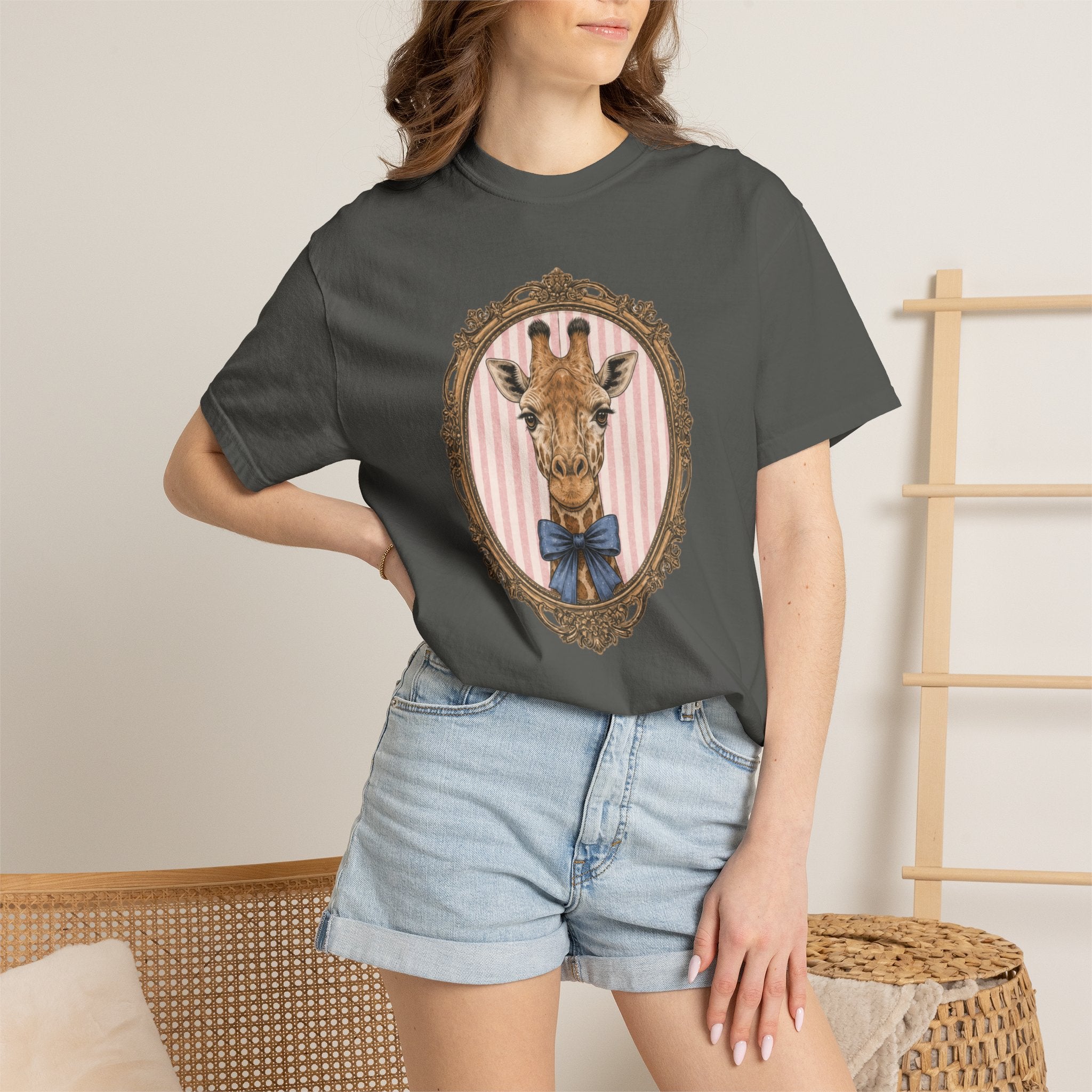 Gentleman Giraffe Portrait T-Shirt | Vintage Frame, Bow Tie