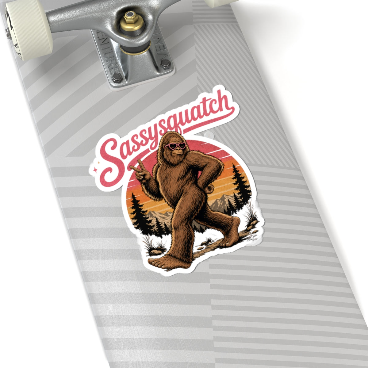 Sassysquatch sticker | kiss-cut Sasquatch Bigfoot decal, retro sunset design