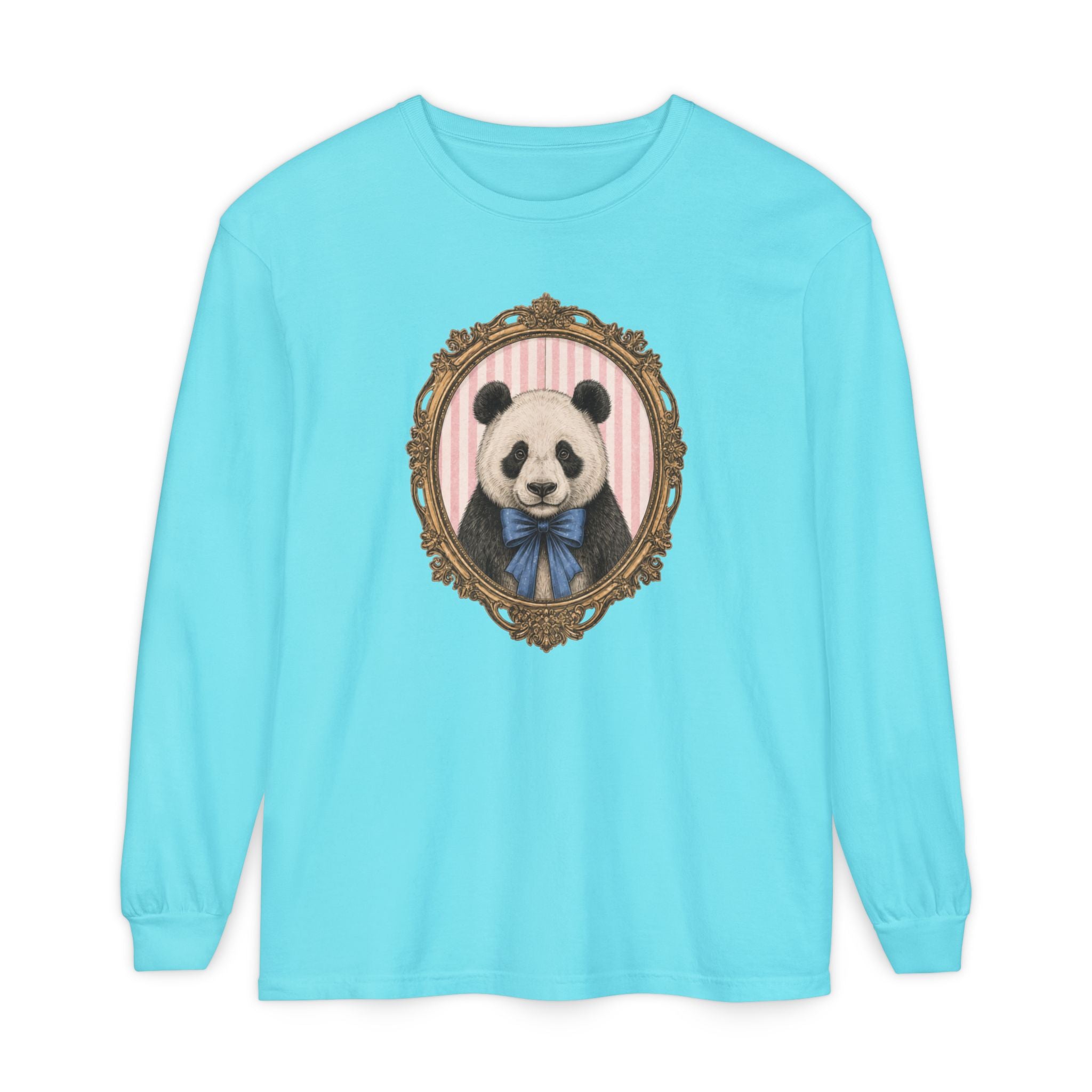 Victorian Portrait Panda Long Sleeve Tee | Mint framed panda illustration