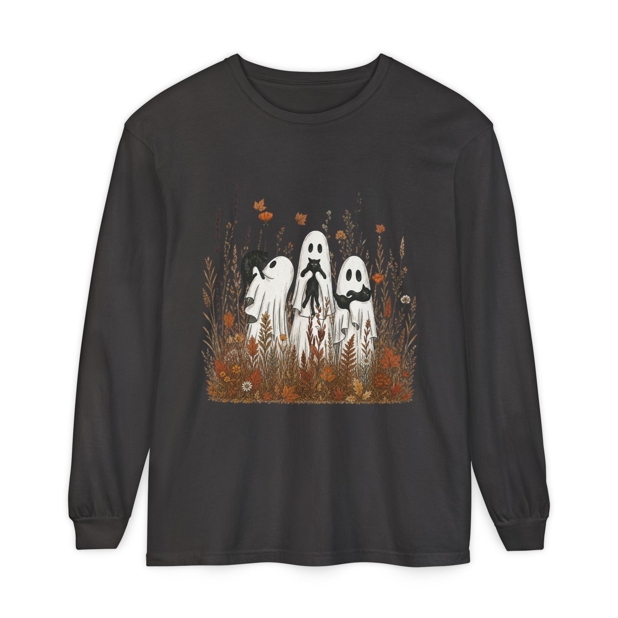 Autumn Ghost Trio Long Sleeve T-Shirt | Fall Floral Spirits