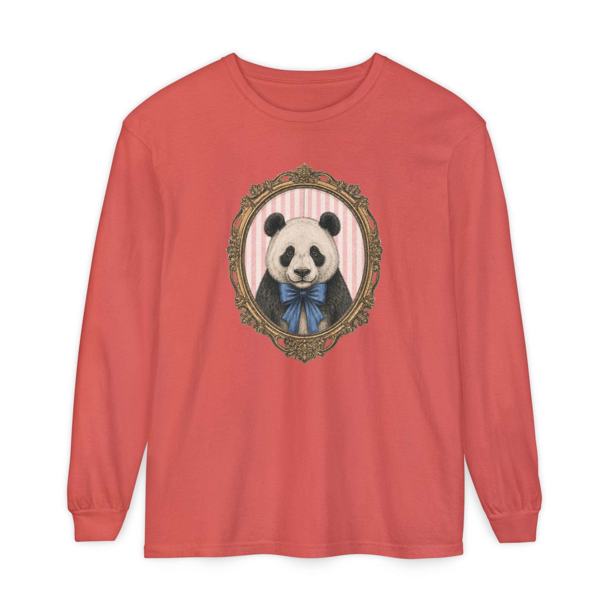 Victorian Portrait Panda Long Sleeve Tee | Mint framed panda illustration