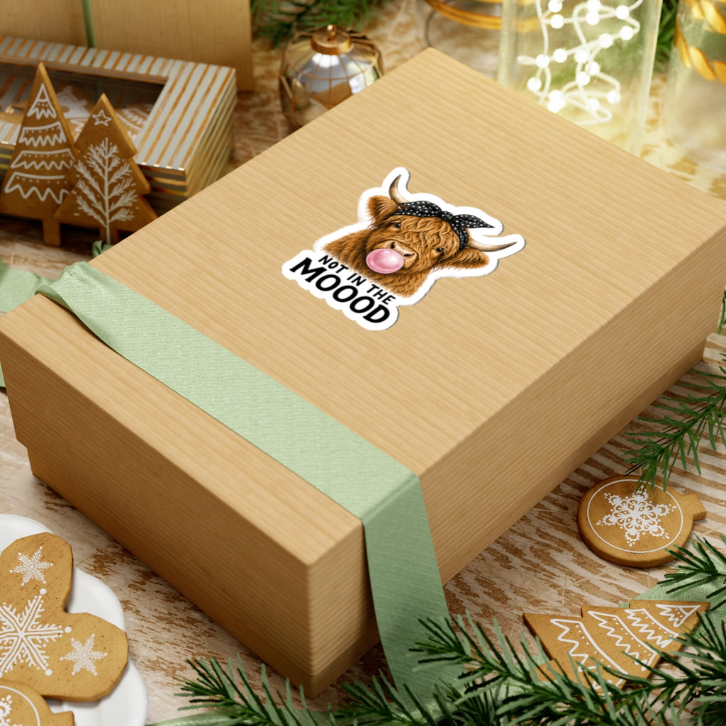 Highland Cow Bubblegum Sticker | Not In The Mood kiss-cut sticker