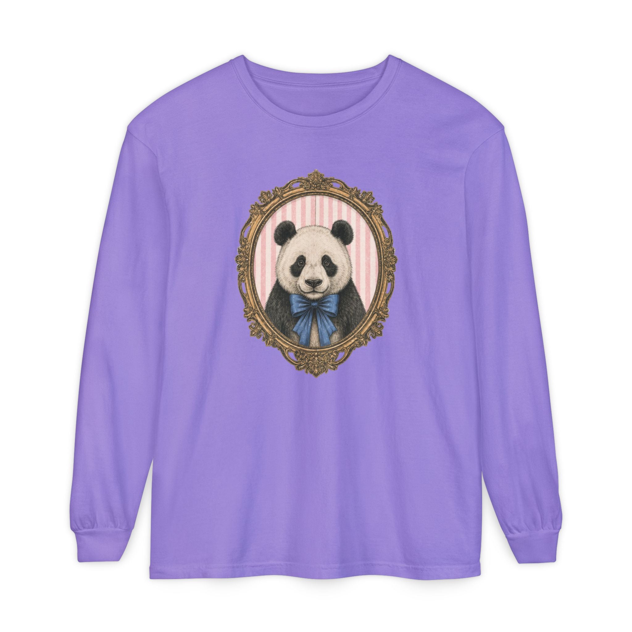 Victorian Portrait Panda Long Sleeve Tee | Mint framed panda illustration