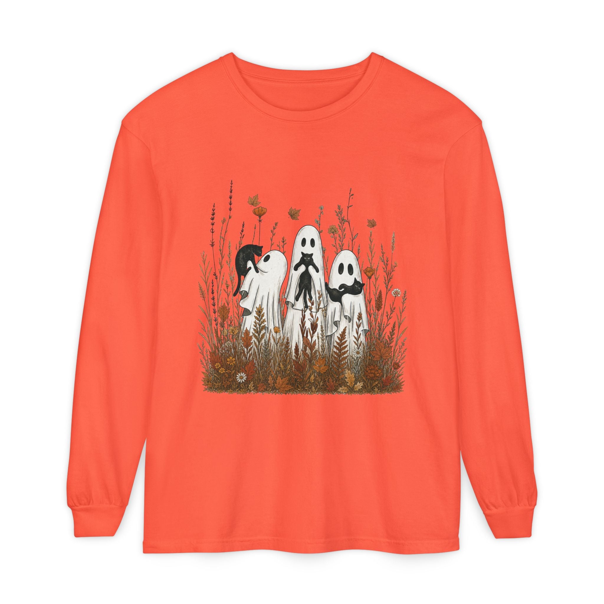 Autumn Ghost Trio Long Sleeve T-Shirt | Fall Floral Spirits
