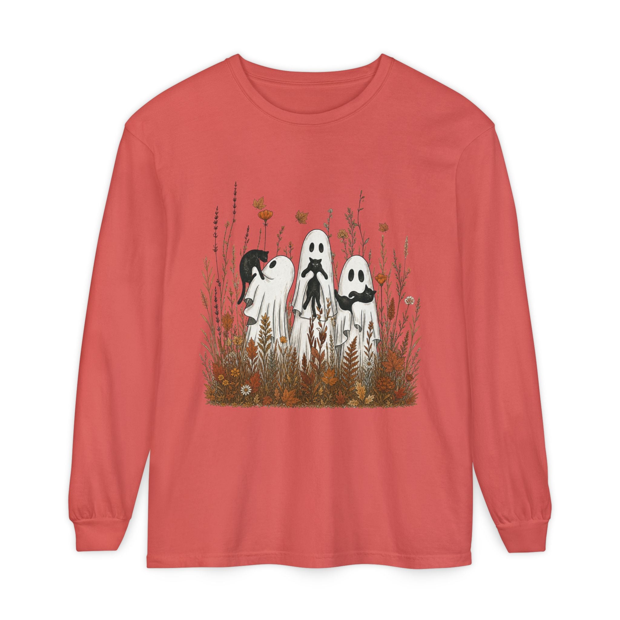 Three Ghosts in Wildflowers Long Sleeve Shirt | Halloween Autumn