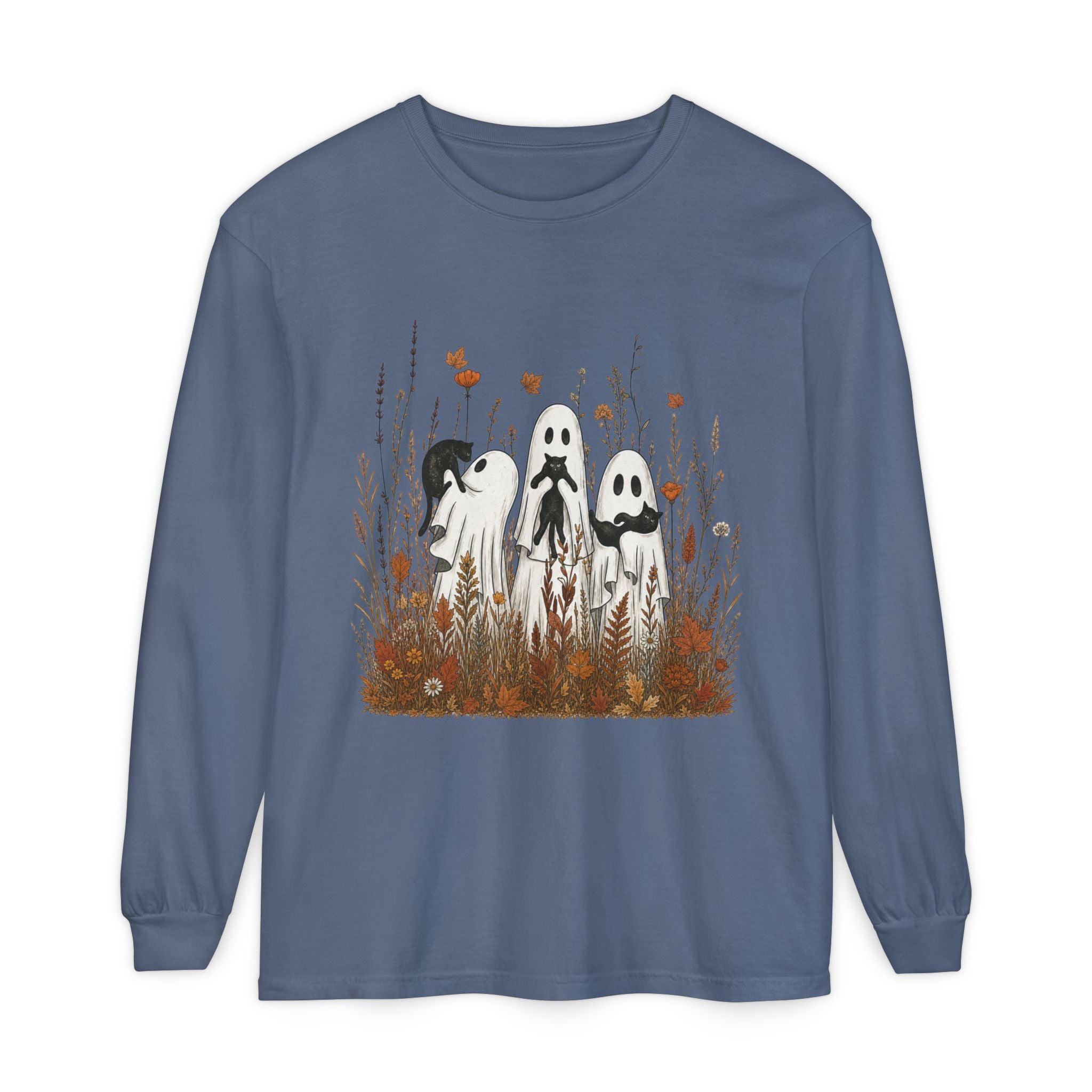 Three Ghosts in Wildflowers Long Sleeve Shirt | Halloween Autumn