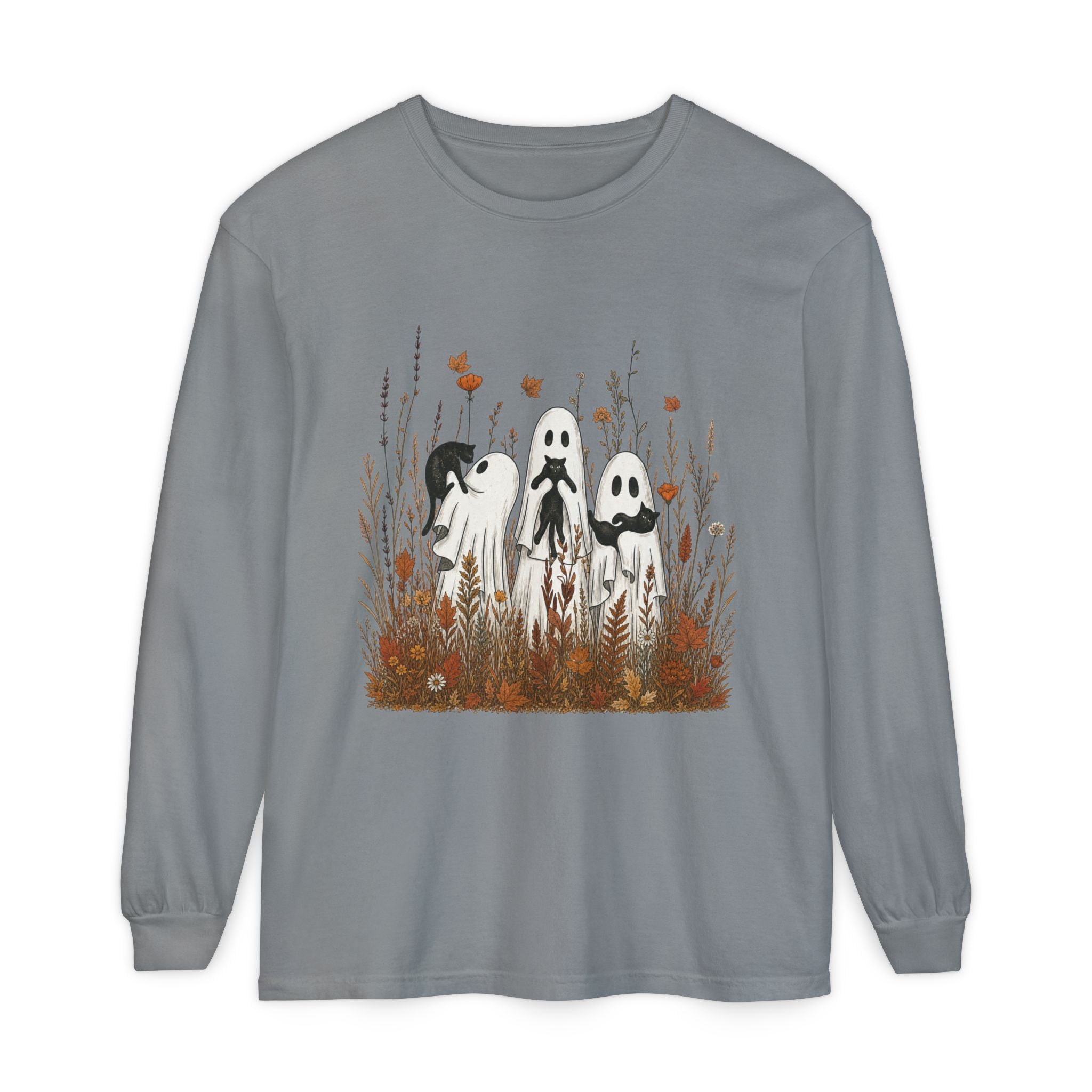 Autumn Ghost Trio Long Sleeve T-Shirt | Fall Floral Spirits