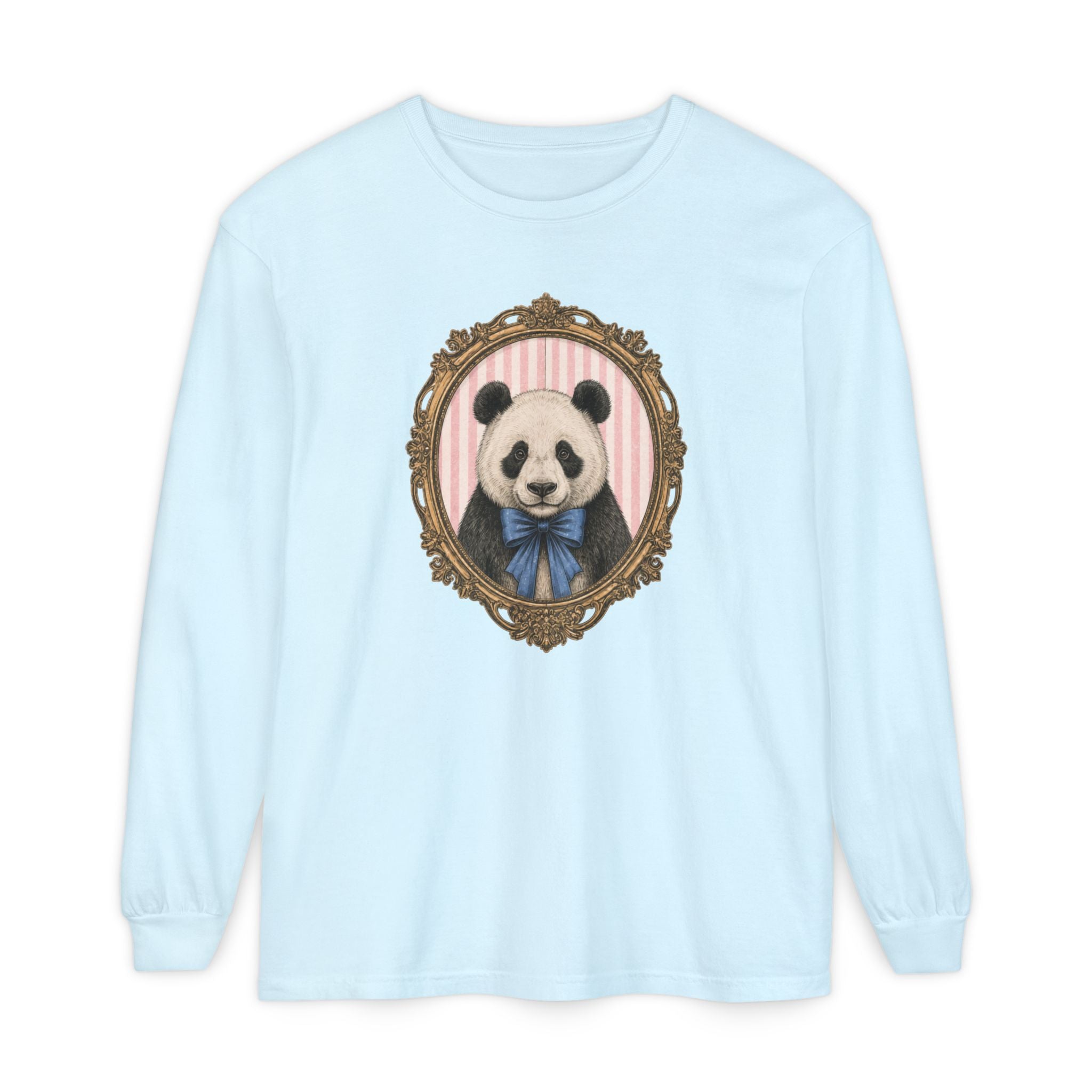 Victorian Portrait Panda Long Sleeve Tee | Mint framed panda illustration