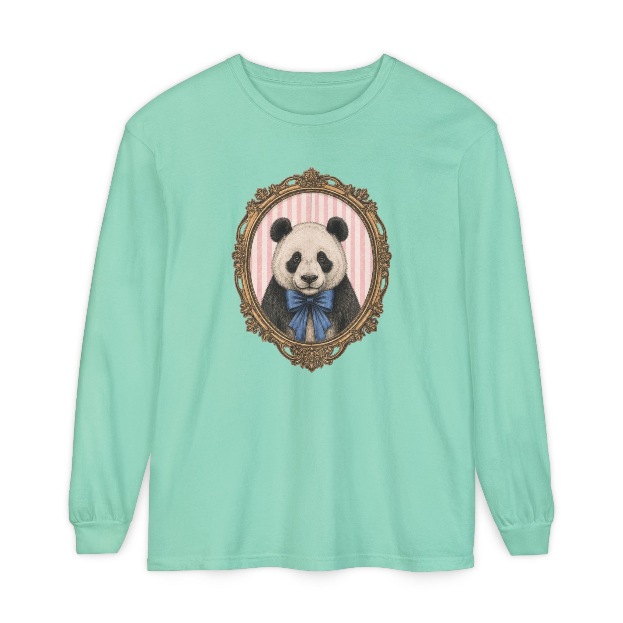 Victorian Portrait Panda Long Sleeve Tee | Mint framed panda illustration