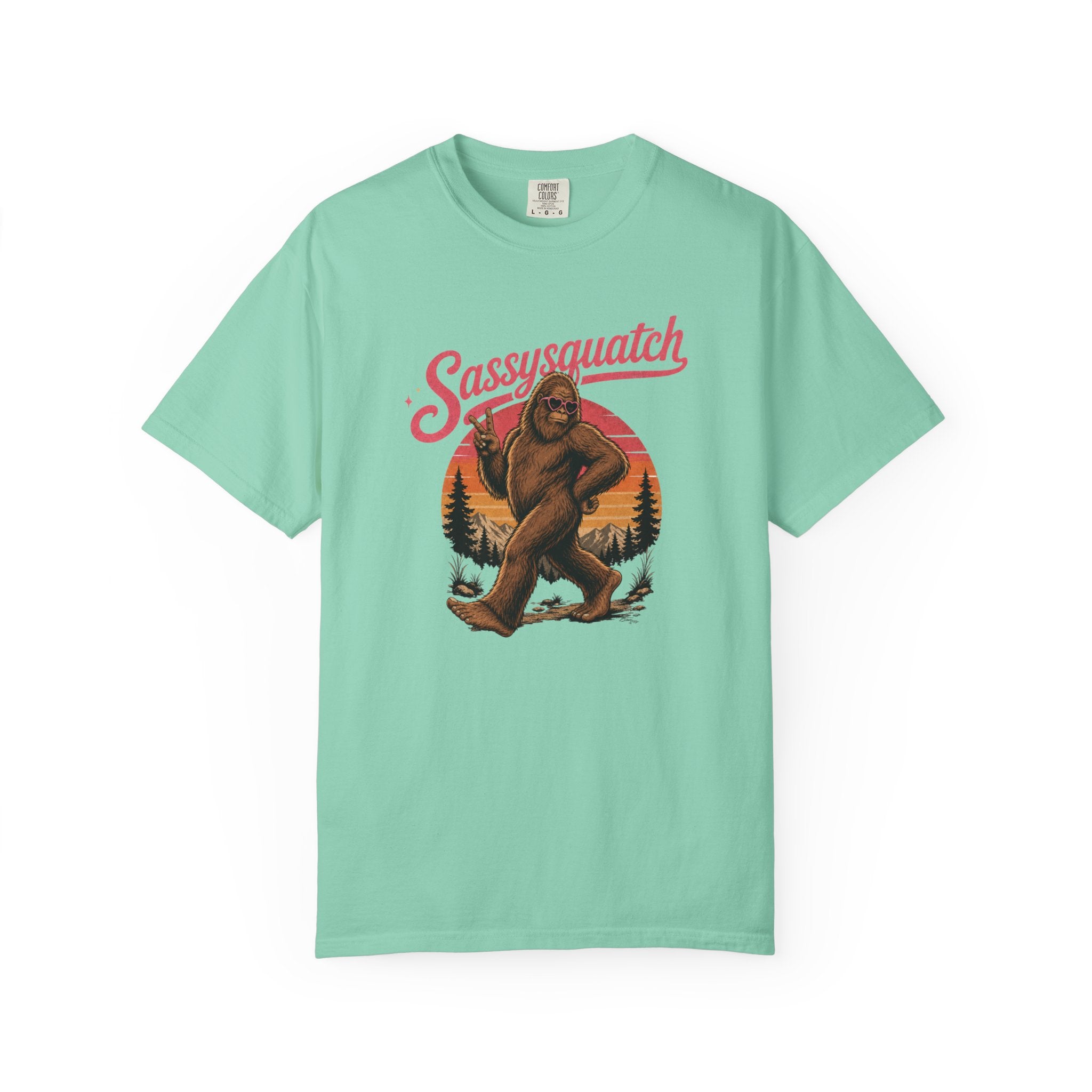 Sassysquatch Sasquatch T-Shirt | Retro Sunset Bigfoot Design