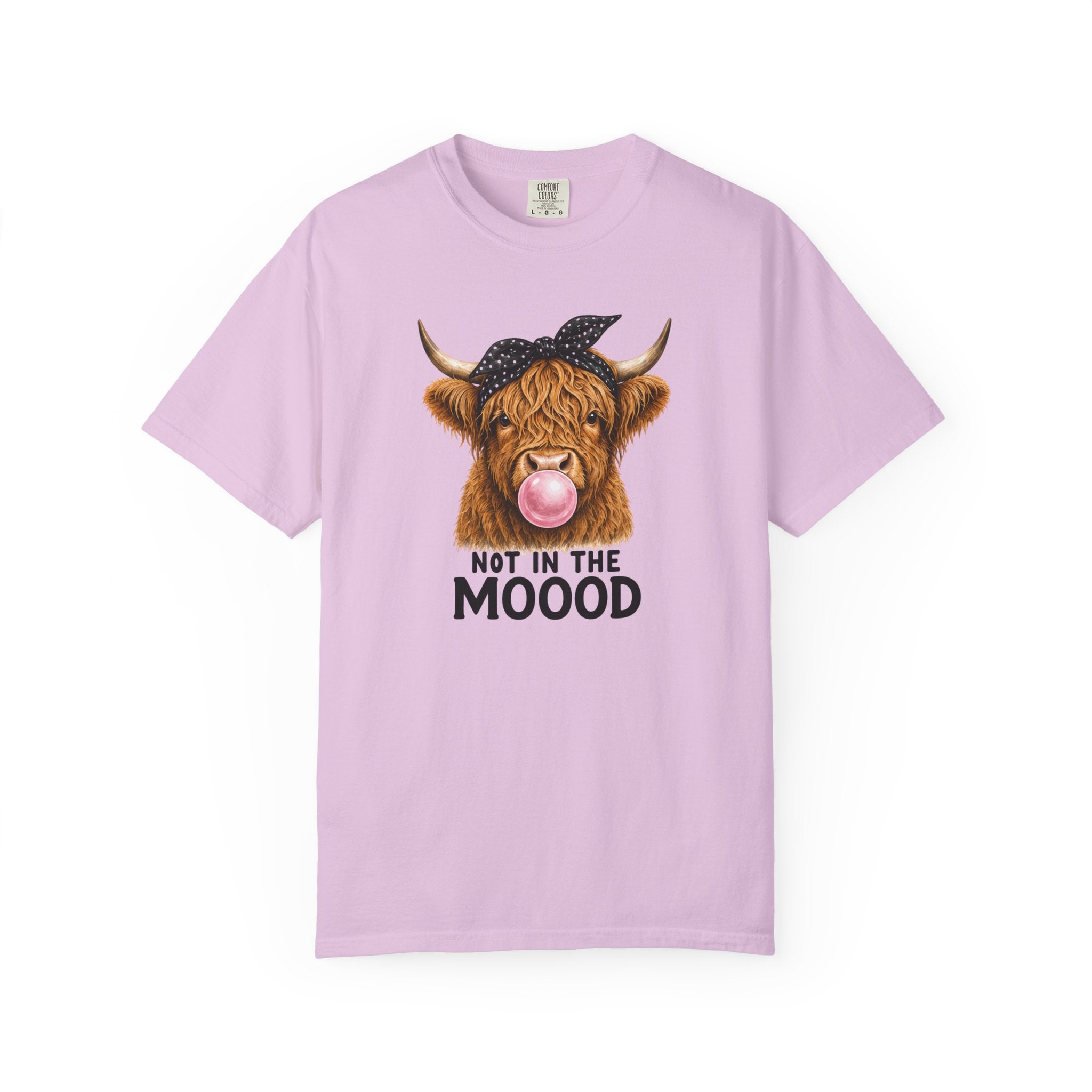 Highland Cow Bubblegum 'Not in the Moood' T-Shirt | Funny Cow Graphic Tee