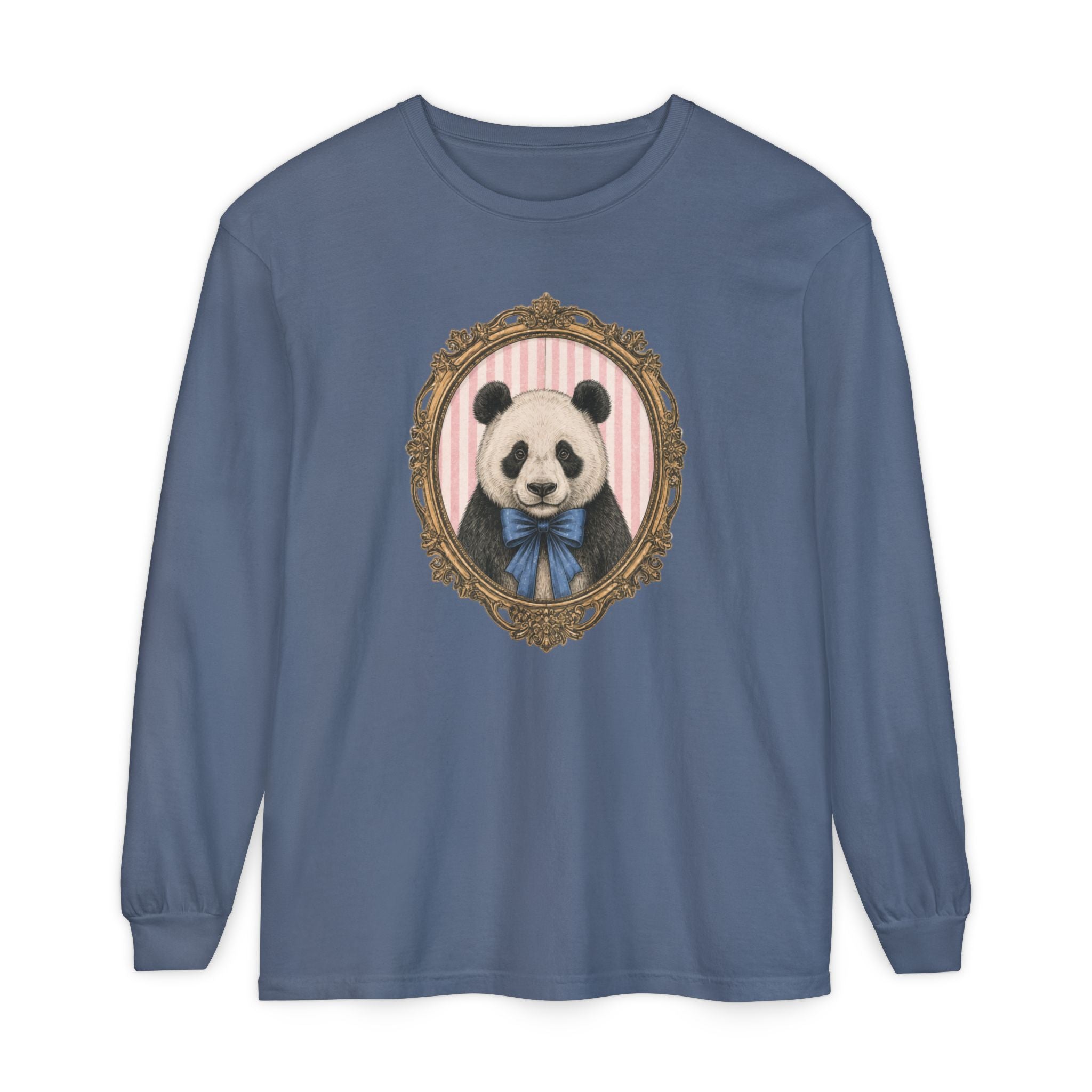 Victorian Portrait Panda Long Sleeve Tee | Mint framed panda illustration