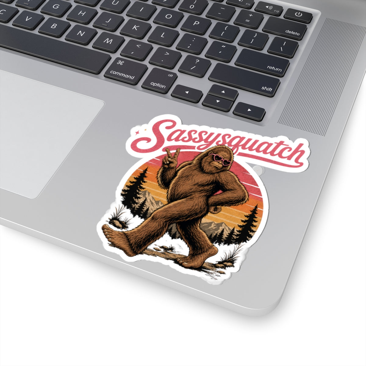Sassysquatch sticker | kiss-cut Sasquatch Bigfoot decal, retro sunset design