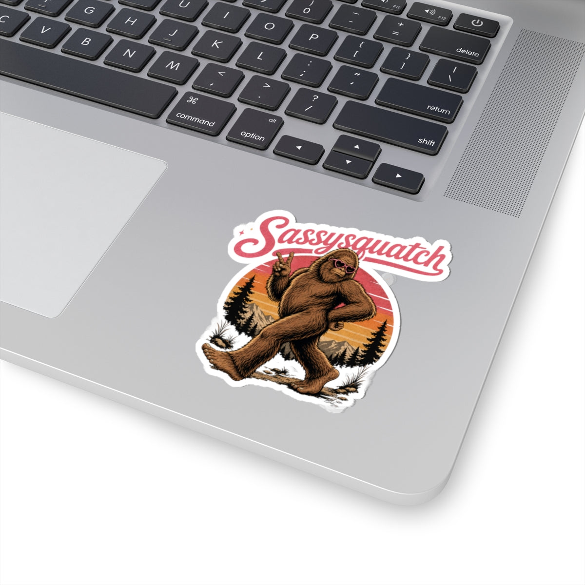 Sassysquatch sticker | kiss-cut Sasquatch Bigfoot decal, retro sunset design