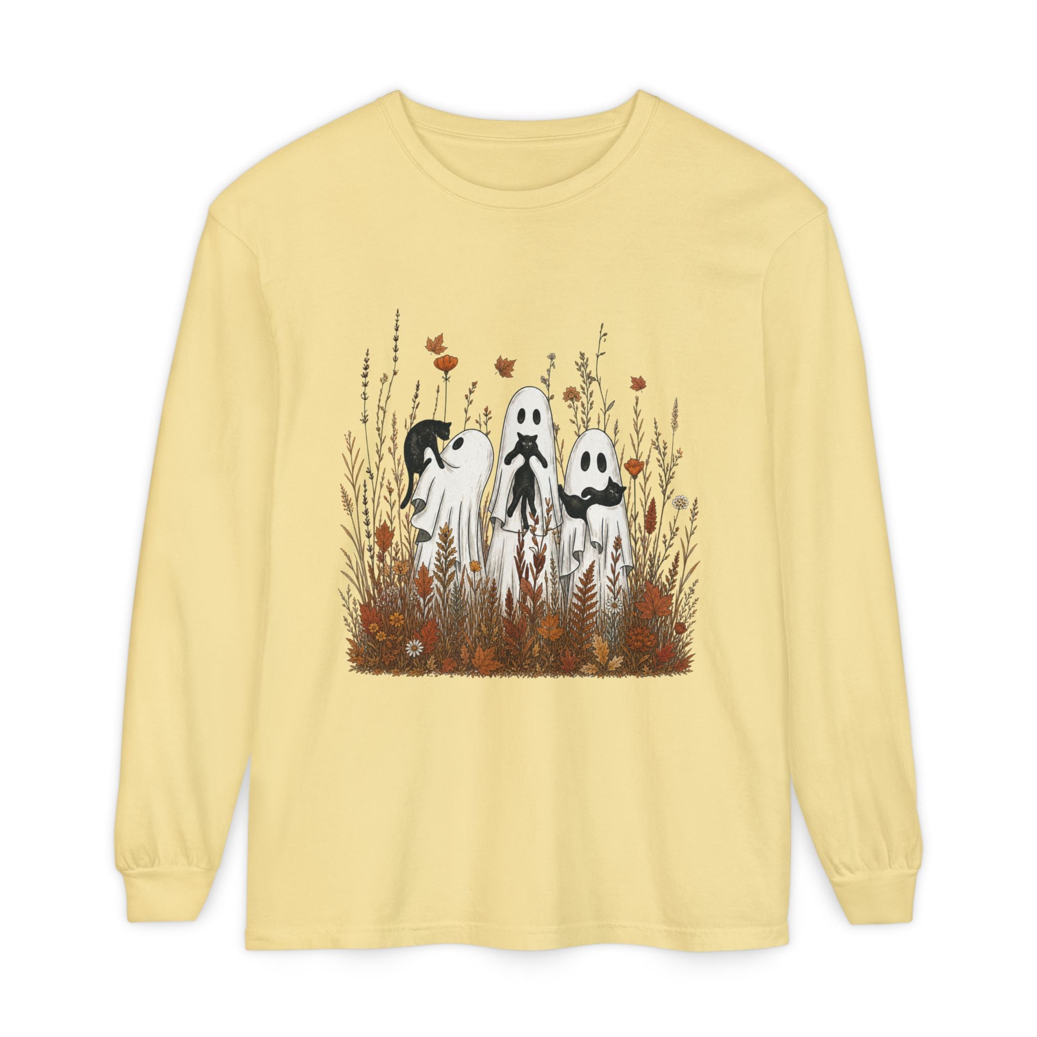 Autumn Ghost Trio Long Sleeve T-Shirt | Fall Floral Spirits