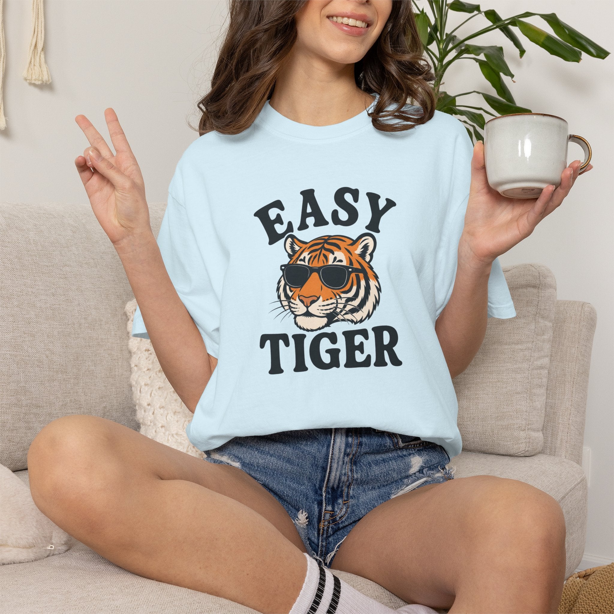 Easy Tiger Graphic T-shirt | Retro Sunglasses Tiger Illustration