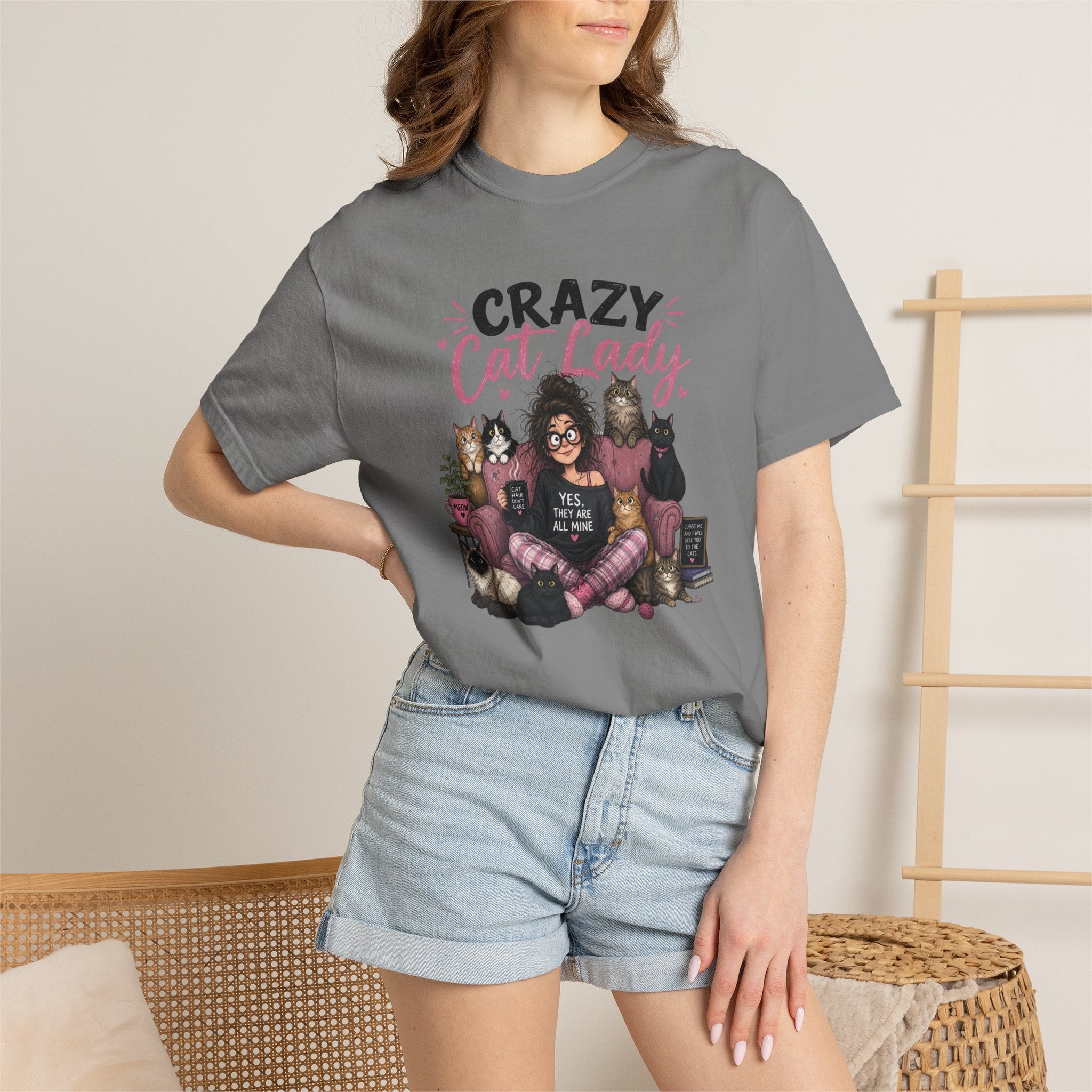 Crazy Cat Lady T-Shirt | Cat Lover Illustration, Cats and Cozy Vibes