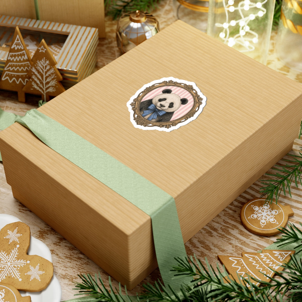 Victorian Panda Portrait Kiss-Cut Sticker | Cute Animal Illustration