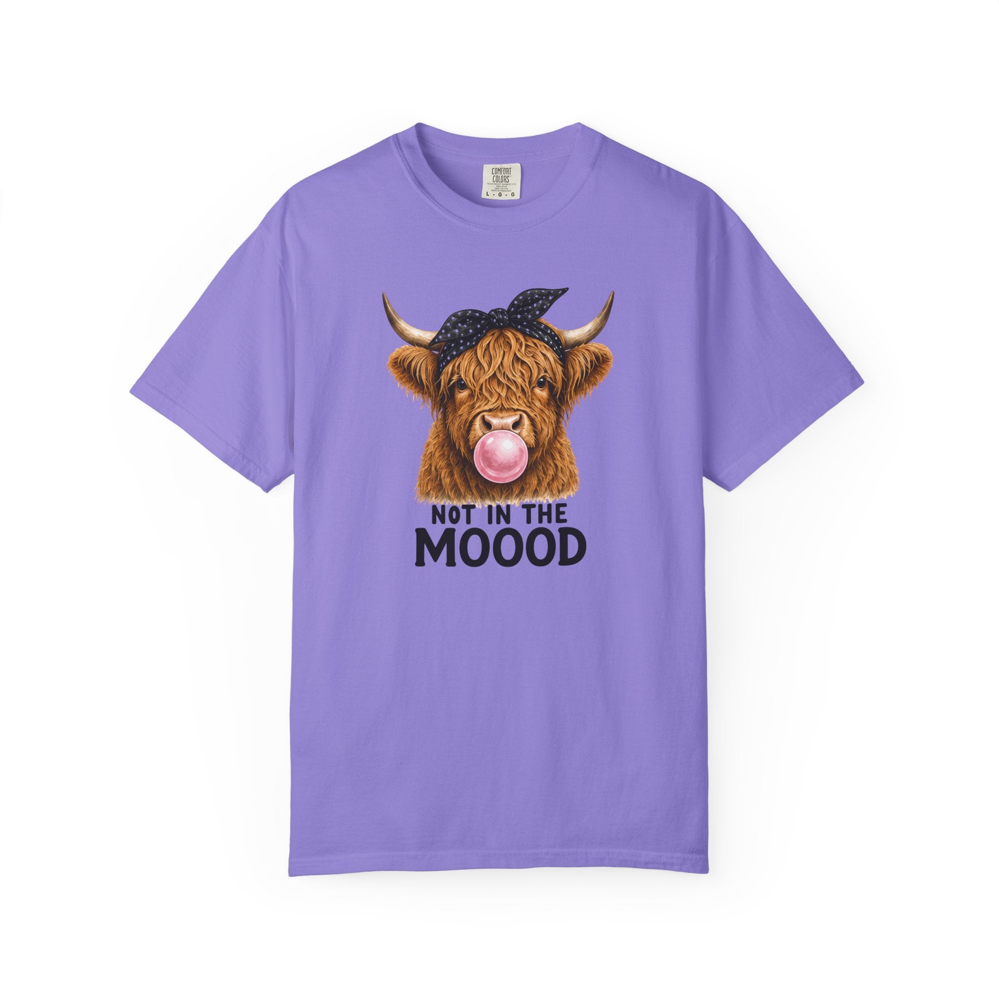 Highland Cow Bubblegum 'Not in the Moood' T-Shirt | Funny Cow Graphic Tee